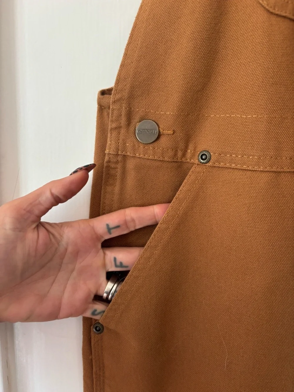 Carhartt Tan/Brown Duck Bib Overalls with Dark Straps - Picture 3 of 9